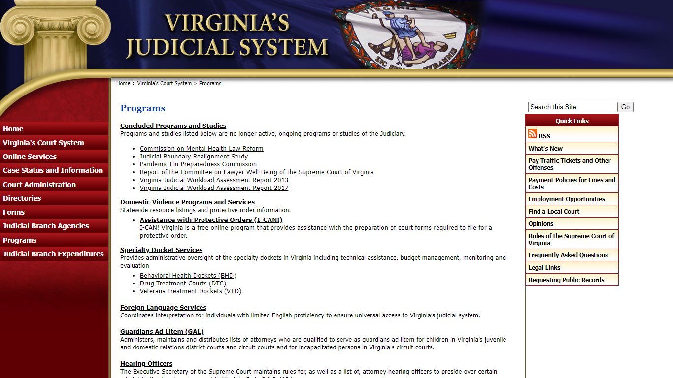 Virginia's Judicial System: Programs